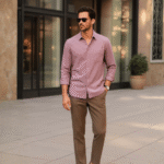 Shirt with Tailored Brown Trousers Set - Image 2